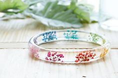 Bangle Stacking, Rainbow Laces, Magical Rainbow, Rainbow Flower, Resin Bangles, Bubble Necklaces, Real Flower Jewelry, Fairy Necklace, Bangles Making