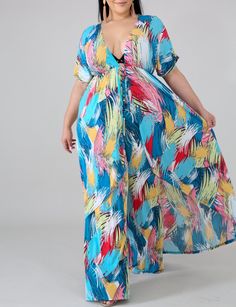 This gorgeous flowy gorgeous color streaks maxi set in plus size has stretchy fabric, maxi long line top, v neckline, short sleeve, high waist pants with wide bottom and no closures. Top from set can be worn with shorts and pants from set can be wore with a different top. Material: 95% Polyester 5% Spandex Neckline: V Neckline Sleeve Style: Short Sleeve Closure Style: Pullover Garment Length: Top is Maxi Full Length and Pants is Full Length Plus Size Resort Wear, Color Streaks, Chic And Curvy, Resort Wear For Women, Curvy Style, Palazzo Set, Vacation Outfit, High Waist Pants, Plus Size Fashion For Women