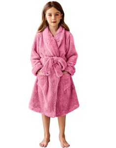 PRICES MAY VARY. 【Material】 Skin-friendly, soft, warm and water-absorbent plush fabric gives children a comfortable wearing experience and allows them to feel the joy of bathing in winter 【Design】Girls' nightgown has a self-tie waist to keep it warm and comfortable during sleep and activities. Style 1: It adopts a hooded design to provide warm protection to the child's head and neck, which can meet the warmth needs of most children. Style 2: The hoodless version of the bathrobe with upgraded fab Winter Plush Long Sleeve Outerwear, Cozy Solid Color Winter Sleepwear, Solid Winter Sleepwear For Bedtime, Winter Solid Color Sleepwear For Bedtime, Pink Soft Winter Sleepwear, Soft Pink Winter Sleepwear, Robe Sleepwear, Children Style, Girls Flannel