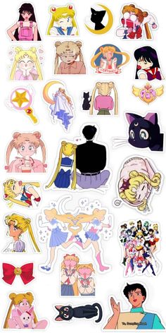 various stickers with cartoon characters on them