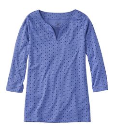 Our most popular tee in a flattering tunic style and stand-out prints. Made from the top 1% of the world's cotton - long-staple Supima, the cashmere of cottons. Falls at low hip. Slightly Fitted: Softly shapes the body. Interlock knit for a smooth feel inside and out. Extraordinarily soft in long-staple Supima® cotton - grown in the USA. Machine wash cold with like colors, tumble dry low. Flattering longer length with side slits. Imported, fabric USA. Fit: Slightly Fitted | Women's Pima Cotton T Cotton Printed Tops With 3/4 Sleeves, Printed Cotton Tops With 3/4 Sleeves, Blue Printed Split Neck Tops, Blue Henley Neckline Top For Spring, Casual Stretch Top With Split Neck, Printed Tops With Relaxed Fit And 3/4 Sleeve, Relaxed Fit Printed Tops With 3/4 Sleeves, Cotton Split Neck Printed Tops, Cotton Printed Split Neck Tops