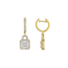 Featuring round-cut diamonds set within dangling square charms, these 14k gold drop earrings add eye-catching style to your ensembles. Click on this JEWELRY & WATCHES GUIDE to learn about fit, styles, materials and more! Featuring round-cut diamonds set within dangling square charms, these 14k gold drop earrings add eye-catching style to your ensembles. Click on this JEWELRY & WATCHES GUIDE to learn about fit, styles, materials and more! FEATURES Dimensions: 25.20 mm x 9 mm Nickel safe Metal: 14 Yellow Gold Asscher Cut Fine Jewelry Earrings, Yellow Gold Asscher Cut Earrings Fine Jewelry, Rectangular Diamond Jewelry With Matching Earrings, Rectangular Diamond Earrings Fine Jewelry, Yellow Gold Diamond Rectangular Earrings, Luxury Rectangular Diamond Earrings With Accents, Luxury Asscher Cut Diamond Earrings With Accents, Asscher Cut Diamond Accented Earrings In Fine Jewelry Style, Asscher Cut Diamond Accent Earrings Fine Jewelry