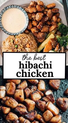 the best hibachi chicken recipe is shown on a plate with chopsticks