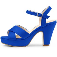 The classic sandals are sure to compliment every modern woman's wardrobe. Update your personal style with this pair of heels that will last for all memories! These heels feature a cute strap that hugs your ankle for custom support and provides comfort throughout wear. They are easy to be paired with dresses and jeans for a casual look. Blue Open Heel Heels With Buckle Closure, Blue Open Heel Shoes With Buckle Closure, Blue Open Toe Slingback Sandals With Buckle Closure, Blue Wedge Sandals With Buckle Closure, Blue Block Heel Slingback Sandals, Blue Block Heel Slingback Sandals For Spring, Blue Ankle Strap Slingback Sandals For Party, Blue Heels With Deep Heel Cup For Summer, Blue Open Toe Slingback Sandals For Party