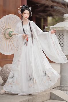 Original Chinese Ancient Style Heyungui Hand Embroidery Sweet Hanfu Dr – LolitaInside Bohemian Summer Costume Dress, Summer Dresses For Tea Ceremony, Traditional White Costume Dress, Spring Bohemian Costume Dresses, Green Hanfu, Black Hanfu, Hanfu Fashion, Style Types, Gothic Princess