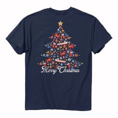 Show Off Your Christmas Pride In Our Merry Christmas Sea Themed Christmas Tree Short Sleeve T-Shirt. Featuring Candy Canes, Crabs, Boats, Shrimp, Anchors, Stockings And More. The Front Side Chest Logo Even Features A Crab Wearing A Santa Hat. Made Of 100% Pre-Shrunk Cotton, This Shirt Provides The Softness You Crave, While The Taped Neck And Shoulder Seams Offer Premium Durability. 5.3 Oz Fabric 100% Cotton Preshrunk To Minimize Shrinkage Printed On Both Front And Back Taped Neck And Shoulders D Blue Short Sleeve Christmas Top, Blue Short Sleeve Top For Christmas, Blue Christmas Holiday Tops, Blue Holiday Tops For Christmas, Blue Christmas Graphic Print T-shirt, Themed Christmas Tree, Side Chest, Themed Christmas, Crazy Socks