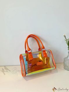 Bird in Bag - Elegant Transparent Shoulder Bag and Tote Bag, Fashionable Clear PVC Crossbody Bag Bag Elegant, Orange Pattern, Bird In Bag, Handle Bag, Color Orange, Top Handle, Orange Color, Color Blocking, Crossbody Bag