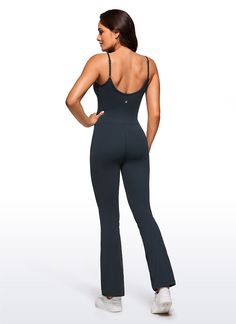 Butterluxe collection uses high-end fabric, which features buttery soft and breathability. This jumpsuit is versatile, flattering, and effortlessly chic. Upgrade your wardrobe with this luxurious must-have. 
 Feature & Fitting: 
 
 Butterluxe Collection 
 Smooth Body Curve 
 Removable Pads 
 Adjustable Straps 
 30'' Inches Flare 
 
 Fabric: 
 
 Extremely Soft, luxurious comfort and lightweight 
 Ultra stretchy, very gentle compression 
 Brushed, 4-Way Stretch 
 81% Polyamide, 19% Lycra 
 
 S Flare Jumpsuit, Body Curves, Adjustable Straps, Jumpsuit, Bra, Wardrobe, Black