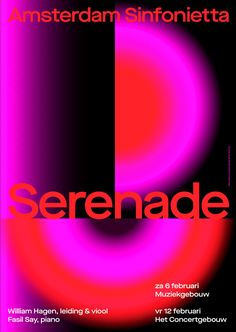 a poster with the words serenade written in red and pink on it, against a black background