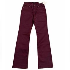 Ellen Tracy Twill Boot Cut Pants Wine Red Size 8 Brand New With Tags. Zipper Closure, Pockets. 98%Cotton 2% Spandex Measurements: Length 42 Waist 14 Rise 9.5 Inseam 31.5 Inches Mid-rise Burgundy Fall Pants, Mid-rise Burgundy Pants For Fall, Burgundy Mid-rise Pants For Fall, Red High Waist Jeans For Work, High Waist Red Jeans For Work, Burgundy Straight Leg Cotton Bottoms, Burgundy Cotton Straight Leg Bottoms, High Waist Burgundy Cotton Pants, Red Mid-rise Jeans For Workwear