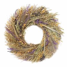 dried lavender wreath with yellow and purple flowers