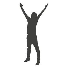 the silhouette of a man with his arms raised in triumph, on a white background