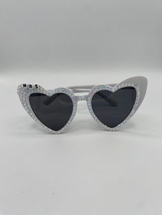 Perfect for Bachelorette Weekends!  Customizable Mrs. Bridal Sunnies. White sunglasses with white iridescent rhinestones. Message us with your new last name. Adjustable Clear Sunglasses For Parties, Customizable White Adjustable Sunglasses, White Gradient Lenses Party Sunglasses, White Sunglasses With Gradient Lenses For Parties, Bridal Sunglasses, Personalized Sunglasses, Custom Crown, Pink Crown, Blue Headband