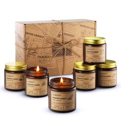 6 Pack Amber Jar Scented Candles – Whether it's Me-time relaxing with a book or a luxurious bath, discover the art of light and scent with our candle and reward your ritual. This luxury candle set includes 6 x 100g Scented Candles in Classic Grapefruit, Lavender, Eucalyptus and Spearmint, Vanilla, Gardenia, Amber and Sandalwood, wrapped in an elegant gift box with ribbon and bow. Candles Set for Stress Relief: Use these candles during yoga sessions, aromatherapy, bath time, shower time or sleeping. These scented candles will bring you into a peaceful meditative state and bring maximized relaxation to your body. Perfect candles to use at home and will turn your home into a romantic garden. Calming and Relaxing Candle: Each aromatherapy candle is hand-poured into an amber glass jar. Each can Relaxing Candle, Amber Jar Candle, Relaxing Candles, Lavender Eucalyptus, Long Lasting Candles, Vanilla Scented Candles, Luxury Candle, Amber Glass Jars, Amber Jars