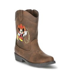 Yee-haw! The Mickey Mouse Cowboy Boots from Disney is perfect for your little cowboy who loves all things country and all things Mickey. This boots easy on-and-off includes a full zipper so that your little boy can slip these on while playing. This classic cowboy boot features western-inspired stitching details, a Mickey Mouse front stitch detail, and of coursea cowboy Mickey Mouse graphic on the side. These boots will get your little cowboy ready to play with all the horses or dress up for fun, so giddy up! Size: 12.  Color: Brown.  Gender: male.  Age Group: toddler. Cowboy Mickey Mouse, Girls Cowgirl Boots, Mickey Mouse Shoes, Boys Cowboy Boots, Girls Rain Boots, Classic Cowboy, Baby Mickey Mouse, Disney Toddler, Little Cowboy