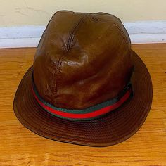 Authentic Gucci Rare Tom Ford Brown Leather Web Bucket Hat Size M/58 Made In Italy Gucci Accessories, Hat Sizes, Tom Ford, Bucket Hat, Brown Leather, In Italy, Ford, Man Shop, Gucci