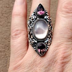 Brand New Handmade Oversized Rose Quartz And Amethyst Silver Statement Ring. Size 9 925 Stamped New To Poshmark? Use Referral Code Kimberlyn222 To Receive $10. Silver Rings Handmade Artisan Jewelry, Bohemian Amethyst Ring, Bohemian Amethyst Ring With Natural Stones, Bohemian Amethyst Ring With Gemstone Accents, Goth Closet, Witch Rings, Boho Beauty, Statement Ring Silver, Pink Ring