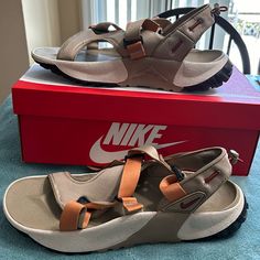 Nike Men’s Oneonta Nn Sandal Size 13 Tan And Muted Orange. Nwt Nib Hiking Sandal. Lightweight With Adjustable Straps. Brown Sport Sandals With Rubber Sole For Outdoor, Brown Outdoor Sport Sandals With Rubber Sole, Casual Brown Flat Sport Sandals, Casual Khaki Sandals For Outdoor, Casual Khaki Outdoor Sandals, Casual Leather Hiking Sandals, Brown Hiking Sandals With Cushioned Footbed, Brown Cushioned Sandals For Hiking, Brown Closed Toe Hiking Sandals