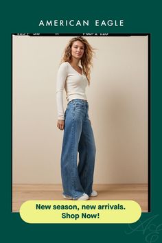 Dreamy, drapey denim with no stretch/Soft, lightweight denim/Medium wash American Apparel High Waisted Jeans, American Eagle Jeans For Women, Womens American Eagle Jeans, Best Jeans For Short Women Denim, Women's Jeans, Colored Jeans, Wide Leg Jeans, American Eagle Outfitters, American Eagle