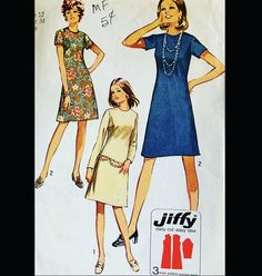 two women's dresses and one woman's dress are shown in this sewing pattern