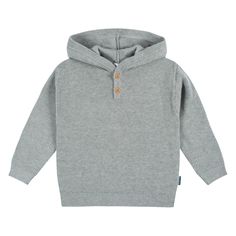 This two-piece, solid gray sweater knit keeps your infant boy looking and feeling cozy.  Made from super soft and comfy fabric, the top includes a hoodie for added warmth. It also features comfort-stretch at the neck, wrists, waist, and ankles for a comfortable fit. The relaxed fit and easy on-off design make it perfect for toddlers learning to dress themselves. The pullover top has two buttons, and the pullup pants have a stretchy waistband for maximum comfort. Additionally, the set boasts faux Gray Knit Hooded Hoodie, Gray Knit Long Sleeve Hoodie, Gray Long Sleeve Knit Hoodie, Gray Knit Hoodie With Long Sleeves, Cozy Winter Sweater For Playtime, Gray Knitted Sweater For Loungewear, Gray Knit Hoodie For Fall, Casual Sweater For Playtime With Soft Knit, Soft Knit Sweater For Playtime In Fall