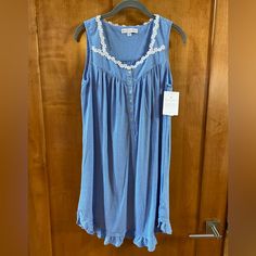 Eileen West Sleeveless Short Chemise Gown Size Xs Color: Dark Blue Stripe 60% Cotton/40% Polyester Back Length Is 35” Inches. Brand New With Tags. Blue Sleeveless Sleepwear, Blue Sleeveless Nightgown For Loungewear, Sleeveless Blue Nightgown With Lace Trim, Sleeveless Lace Trim Nightgown For Bedtime, Sleeveless Nightgown For Hospital, Blue Sleeveless Sleepwear With Lace Trim, Blue Lace Trim Sleeveless Sleepwear, Eileen West, Blue Stripes