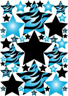 blue and black stars are arranged in the shape of a christmas tree