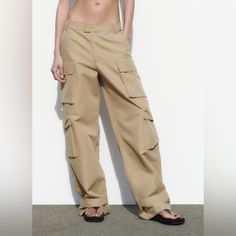 -Taupe Brown -Unworn -New With Tags Beige Cargo Pants For Fall, Summer Khaki Cargo Pants, Beige Wide Leg Summer Pants With Cargo Pockets, Summer Beige Wide Leg Pants With Cargo Pockets, Beige Cargo Bottoms With Long Pants, Beige Wide Leg Pants With Cargo Pockets For Spring, Summer Beige Wide Leg Cargo Pants, Beige Long Pants With Cargo Pockets, Beige Parachute Trousers For Fall