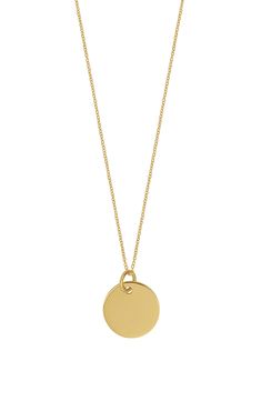 Handcrafted in Spain, this elegant 14-karat yellow-gold necklace catches the light with a dainty disc pendant. 18" length; 3/8" diameter pendant 14k gold Made in Spain Necklace Circle Pendant, Gold Necklace With Round Pendant, Round Gold Pendant, Gold Necklace Pendant, Bony Levy, Gold Disc, Circle Pendant Necklace, Gold Circle, Disc Pendant