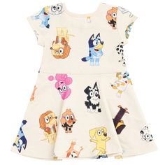 Step into a world of fun and imagination with the Bluey Little Girls Dress! Perfect for young fans of the beloved Bluey series, this dress is designed to spark joy and creativity during playdates and costume parties.

- Age Group: Suitable for kids ages 1-6
- Material: Soft, durable cotton blend for comfort and ease of movement
- Gender: Female
- Brand: Bluey
- Product Type: Dress

This delightful dress features vibrant colors and playful designs that mirror the spirited adventures of Bluey. It' Short Sleeve Cotton Dress For Dress-up, Playful Spring Twirl Dress For Playdate, Playful Cotton Twirl Dress For Spring, Cute Multicolor Dress For Dress-up, Spring Cartoon Print Cotton Dress, Spring Cotton Dress With Cartoon Print, Cotton Twirl Dress With Short Sleeves For Playwear, Summer Cartoon Print Dress For Sleepover, Cute Character Print Dress For Sleepover