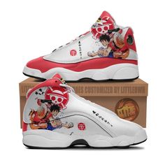 Luffy Sneakers Custom One Piece Anime Personalized Name Air Jd13 Shoes Lightweight construction with breathable mesh fabric provides a comfortable and flawless fit. Anime Shoes, Shoes Custom, Anime Gifts, Jordan 13, Trendy Sneakers, Clothing Essentials, One Piece Anime, Dinosaur Print, Custom Shoes