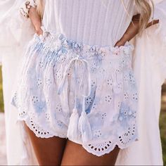 Surf Gypsy West Palm Beach Tie Dye Eyelet Shorts Size Xs (0-2) Pom Pom Shorts, Crochet Swim, Palm Spring, Eyelet Shorts, Tie Waist Shorts, Crochet Fringe, Crochet Shorts, Flowy Shorts, Inspo Board