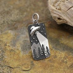 Sterling Silver UFO in the Trees Charm Pendant 26 x 10 mm. Jump ring is included.  WILL BE READY TO SHIP BY FEBRUARY 1, 2023 Silver Clay Jewelry Ideas, Silver Clay Jewelry, Clay Jewelry Ideas, Ufo Jewelry, Silver Clay, Flying Saucer, Round Box, Cute Charms, Christmas Jewelry