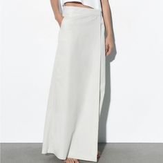 New With Tags Zara High Waisted Pants.Side Pockets.Front Pareo Style Fabric. Elegant Loose Fit Wide Leg Pants For Spring, Elegant Baggy Wide Leg Pants For Summer, Chic Baggy Wide Leg Pants For Summer, Versatile Fitted Wide Leg Pants For Summer, Chic Baggy Summer Pants, Chic Baggy Wide Leg Pants For Day Out, Elegant Baggy Bottoms For Summer, Elegant Baggy Summer Bottoms, Chic Baggy Bottoms For Day Out