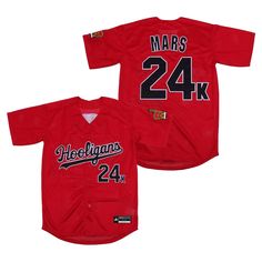 a baseball jersey with the number 24 on it, and two different teams in red