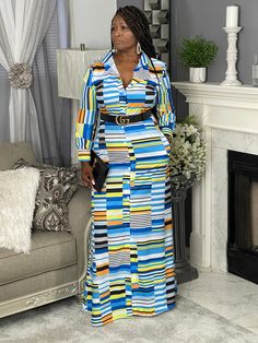 This is a perfect maxi dress for the fall. This beautiful blue multi stripe maxi dress has long sleeves that button at the end of the sleeve. It's the perfect dress to wear out to brunch with your girls paired with some fashionable heels of heels and a nice clutch. ***this dress does not come with a belt Model is wearing a medium Fits true to size for most 95% Cotton, 5% Polyester No stretch Fashionable Heels, Modest Shirt, Shirt Maxi Dress, Fall Stripes, Maxi Dress Winter, Bodycon Maxi Dresses, Maxi Shirt Dress, Striped Maxi, Striped Maxi Dresses