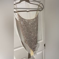 Sexy Sequin Bodysuit By Pinko Never Worn, Tag On Mint Condition Chic Sleeveless Party Bodysuit, Chic Sleeveless Bodysuit For Party Season, Fitted Sleeveless Bodysuit For Party Season, Fitted Sleeveless Party Bodysuit, Fitted Sleeveless Bodysuit For Party, Fitted Backless Bodysuit For Party, Sleeveless Bodysuit For Party Season And Night Out, Glamorous Sleeveless Summer Bodysuit, Sleeveless Bodysuit For Party Season