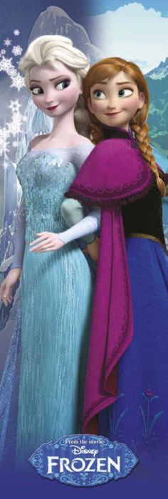 two frozen princesses standing next to each other with their arms around each other and smiling