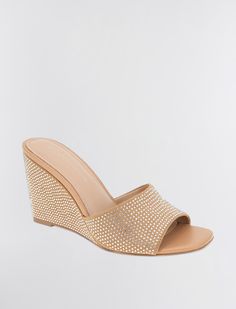 A tan peep toe wedge sandal is crafted in all over rhinestones for added sparkle. Framed by a square toe and finished with a wedge heel for endless looks. Peep Toe Wedge Sandals, Sandal Shoes, Wedge Sandal, Wedge Heels, Wedge Sandals, Wedges, Sparkle, Sandals, Square