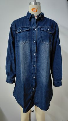 Women's Denim Shirt Dress Long Sleeve Single Breasted Denim Dress Dark Wash Chambray Denim Top For Fall, Fall Denim Washed Dress, Fall Dark Wash Chambray Denim Top, Fall Denim Chambray Dress, Fall Washed Denim Dress, Fall Denim Blue Chambray Dress, Light Wash Collared Denim Dress, Dark Wash Denim Button-up Top, Light Wash Denim Dress With Collar