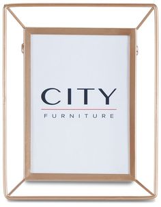 the city furniture logo is displayed in a gold frame on a white background with a black and red stripe