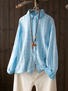 Women's Elegant Shirt Heavy Embroidery Cotton Shirt Top Casual Long Sleeve Shirt With Floral Embroidery, Casual Long Sleeve Embroidered Shirt, Embroidered Collared Blouse Relaxed Fit, Embroidered Collared Blouse With Relaxed Fit, Long Sleeve Shirt With Floral Embroidery And Relaxed Fit, Embroidered Relaxed Fit Collared Blouse, Casual Long Sleeve Embroidered Blouse, Relaxed Fit Long Sleeve Shirt With Floral Embroidery, Casual Collared Blouse With Embroidery