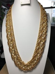 "This beautiful vintage Gold Tone four strand Chain necklace is in very good, clean condition.  It has a fancy secure slide lock that is just stunning.  It is signed DB on the back of the clasp.  It measures 28\" and is not adjustable.  The photos are the best source of information.  All questions are encouraged and welcome." Ruby Red Slippers, Frog Pins, Red Slippers, Slide Lock, Aurora Borealis Crystal, Pretty Bags, Wedding Jewellery Necklace, Pocket Book, Minimalist Necklace