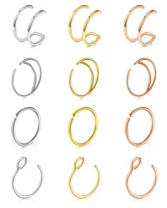 PRICES MAY VARY. [Package]: Total 12pcs fake nose ring hoop in 4 styles 3 colors. Including fake nose ring, double hoop fake nose ring. Come with a black velvet pouch. [Safety Material]: These fake piercing jewelry made of 316L surgical stainless steel, smooth polished surface, comfortable for long time wear. [Non Piercing Fake Nose Ring Size]: Gauge: 20G(0.8mm); Inner diameter: 8mm [Multi Use]: These fake nose rings can be used as fake septum fake nose ring, fake double hoop fake nose ring, fak Fake Nose Stud, Nose Ring Sizes, Nose Cuffs, Fake Lip Ring, Fake Nose Ring, Fake Lips, Nose Ring Hoop, Lip Rings, Piercing Fake