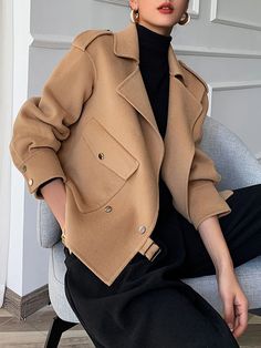 Long sleeve Simple Shawl Collar Loose Jacket How To Have Style, Fashion Black And White, Loose Jacket, Types Of Coats, Lapel Jacket, Long Sleeve Outerwear, Fashion Elegant, Mode Inspo, Fashion Black