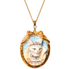 "A glamourous Empress Buttercup pendant in cat portrait design is a handmade porcelain and hand painted with 24ct gold, silver and colour. Embellished with Swarovski crystals for a luxurious touch.  Come with 24\"gold plated necklace. Add fabulous statement for a big day and night out.  Pendant size W3.7 x L4.5 x H1 cm. Weight 20 grams Great gifts for both yourself and your loved one. Jewellery Care: Our jewellery is made from porcelain and should be treated as fragile. We recommend that customers should always remove your jewellery when applying scent, lotions and potions, or even better, always put your jewellery on last when getting dressed. Please note that chlorine is especially damaging to jewellery. Ensure that you rinse off any chemicals that come into contact with your jewellery s Necklaces Swarovski, Party Necklaces, Flower Jewelry Designs, Cameo Pendant Necklace, Necklace Cat, Cat Pendant Necklace, Animal Necklace, Necklace Swarovski, Necklaces Pendant