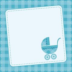 a baby's stroller on a blue checkered background with a white frame