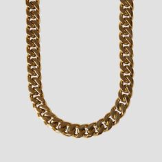 Thick Cuban 18k Gold Necklace - GRISÉ NYC 1 Cuban Link Necklace With Solid Link Construction, Cuban Link Necklace With Solid Link Construction As Gift, Gift Cuban Link Necklace With Solid Construction, Gold Cuban Link Necklace With Solid Links As Gift, Gold Chunky Chain Necklace In 14k Gold, Classic Gold Necklace With Chunky Chain, Gold-tone Cuban Link Tarnish Resistant Necklace, Gold-tone Tarnish Resistant Cuban Link Necklace, Classic Cuban Link Chunky Chain Necklace