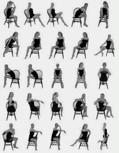 the silhouettes of people sitting on chairs are shown in black and white, as well as