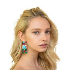 We were inspired by the various colors in an Indian market and voila, this earring was born. 🌸 〰️〰️〰️ 🌸 〰️〰️〰️ 🌸 Care and CompositionMaterial: Precious Stones, zirconia, brass, 24K gold plating. Store in a cloth bag or an airtight box. Keep away from water and alcohol based products like Perfumes, Deodorants etc. Note: Since this product is handcrafted, it might have slight irregularities which only add to its beauty. Due to the difference in display screens of different devices, the product Mama Earrings, Indian Market, 24kt Gold, Women Artisans, Gold Plated Earrings, Independent Designers Fashion, Long Earrings, Cloth Bags, Gold Plating